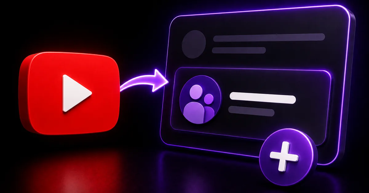 How to Feature Other Channels on Your YouTube Channel (2026 Guide) Featured image for the Social WOW guide on featuring other channels on YouTube — the red YouTube play button with an arrow pointing to a channel card and an add (plus) button