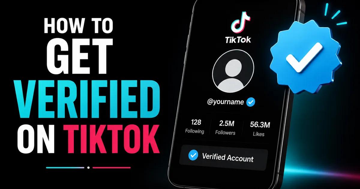 How to Get Verified on TikTok in 2026 Illustrated Social WOW guide titled How to Get Verified on TikTok, showing a TikTok profile with a blue verified checkmark badge