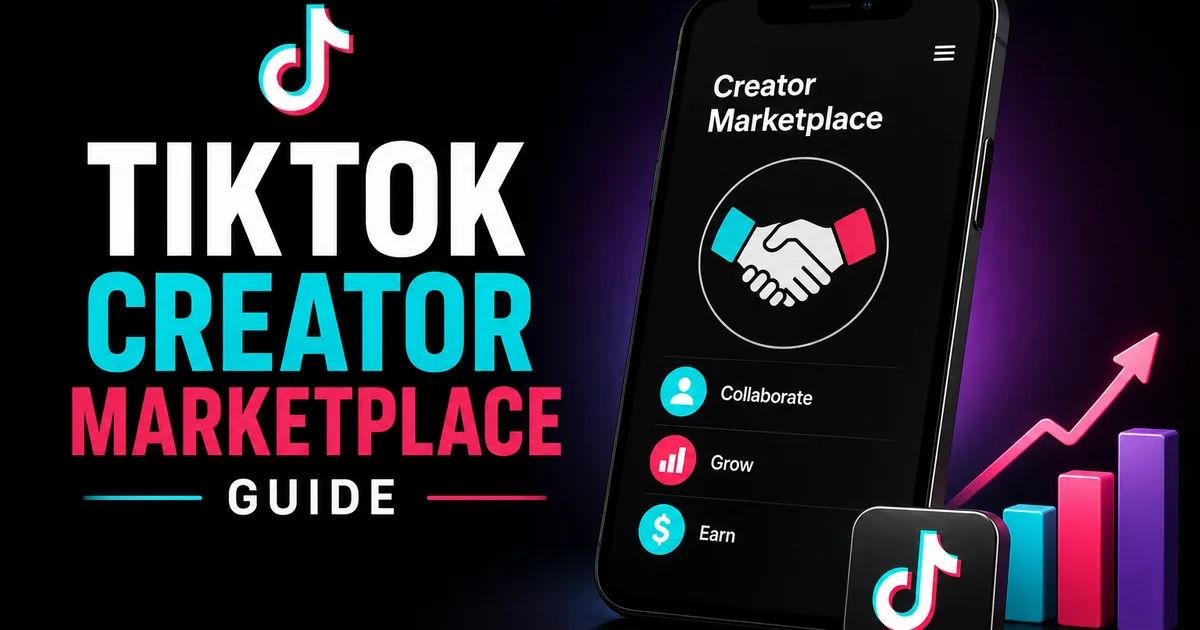 TikTok Creator Marketplace: A 2026 Guide for Creators and Brands Illustrated Social WOW guide to the TikTok Creator Marketplace, showing a phone with collaborate, grow and earn options for creators and brands