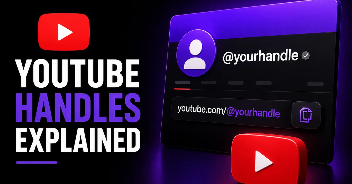 YouTube Handles Explained: How to Choose and Change Yours in 2026 Featured image for the Social WOW guide on YouTube handles — a profile card showing an @yourhandle username and youtube.com/@yourhandle URL beside the red YouTube play button